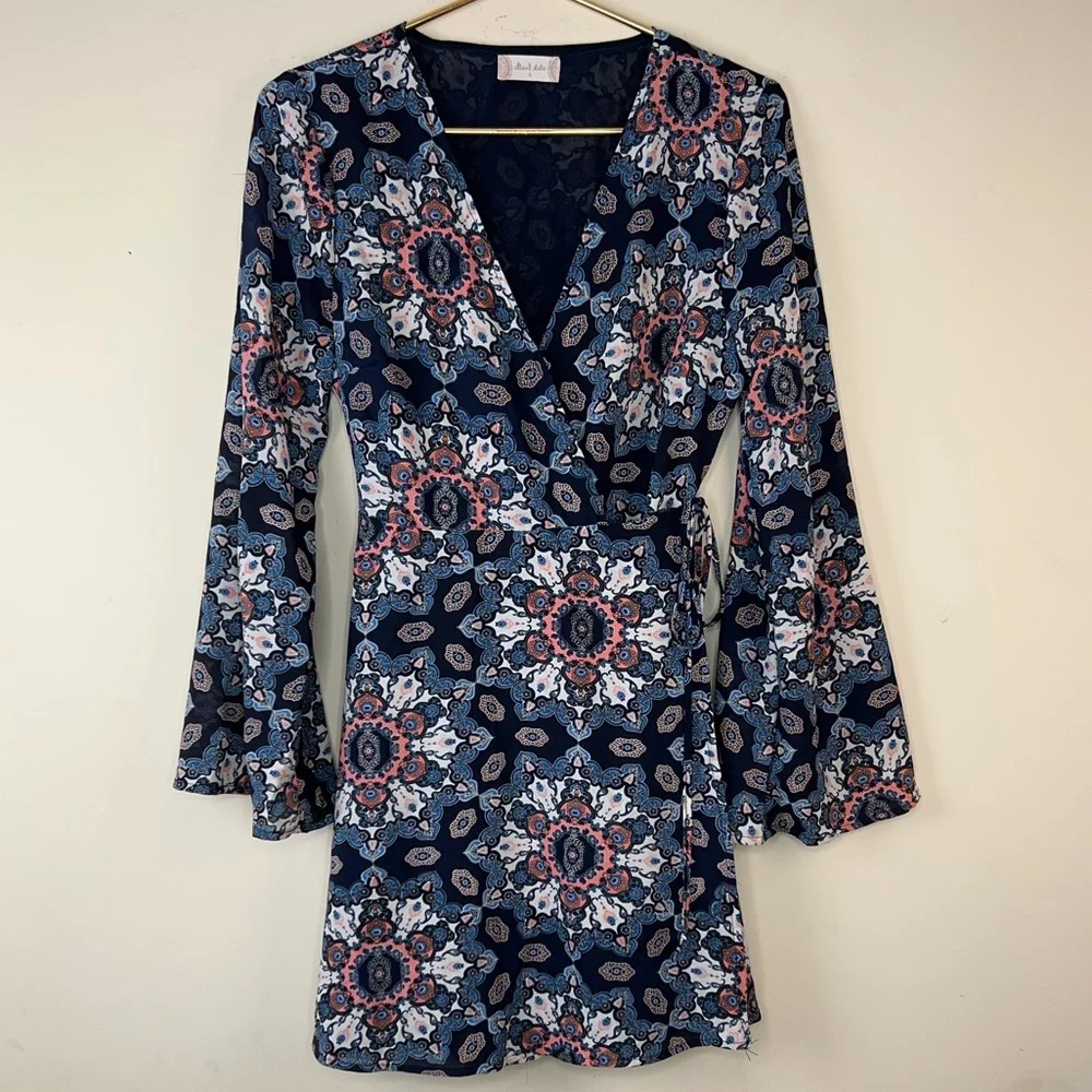 Altar’d State Navy Floral Wrap Dress, Small - Picture 2 of 8